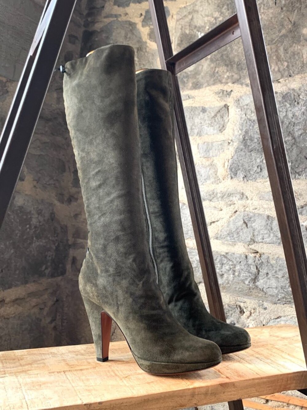 Alaïa Olive Green Suede Lace-up High Heeled Boots